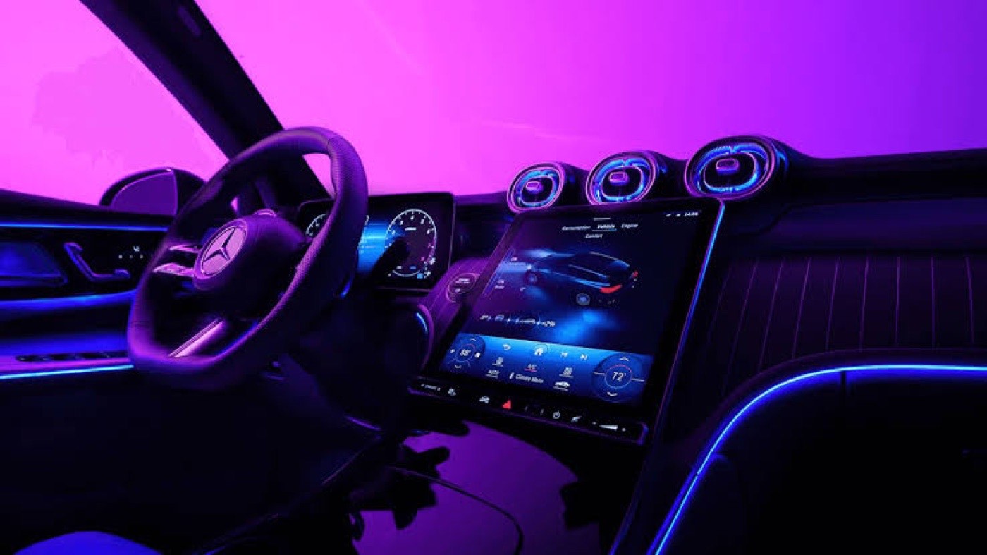 Detailed dashboard and screen with ambient lighting